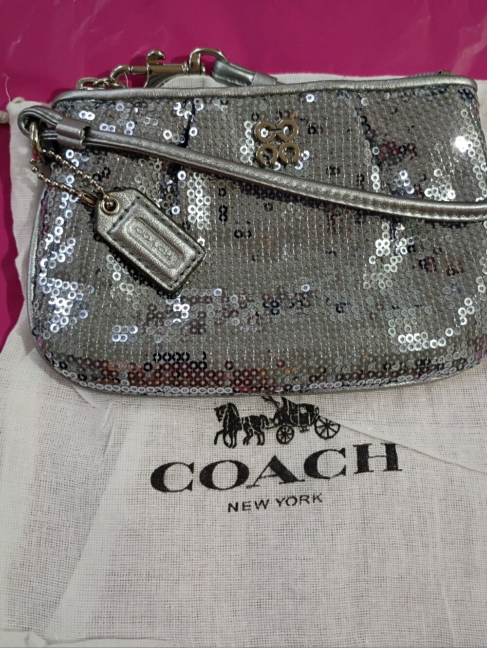 Coach Silver Sequin Wristlet